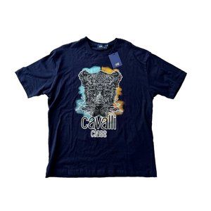Cavalli Class Panther Print Tee Navy Blue ( XXL )